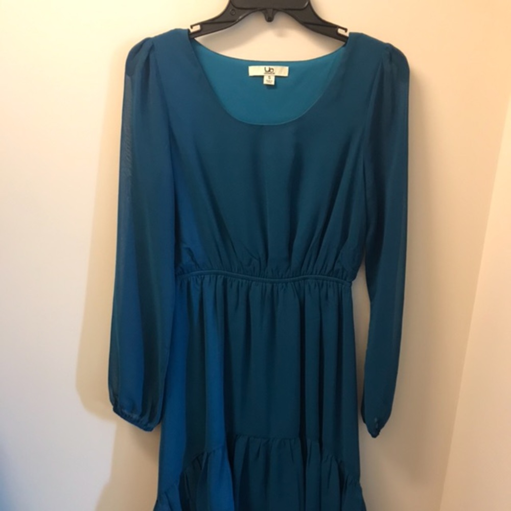 Long Sleeve High Low Blue Dress